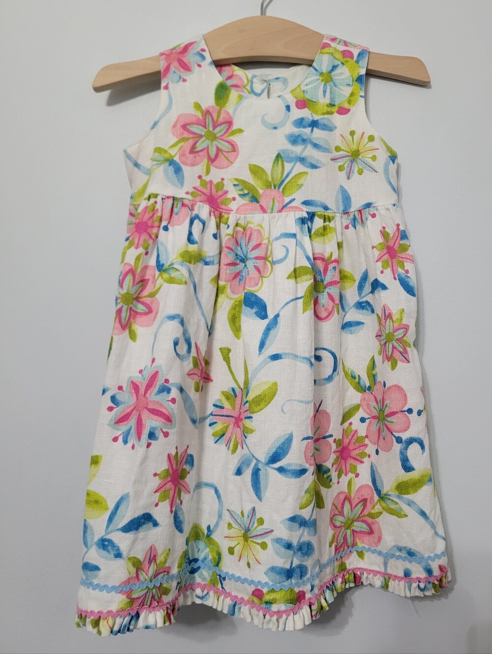 Malley Sport Toddler Girl Linen Floral Dress Size 2T Vintage Colorful Lined